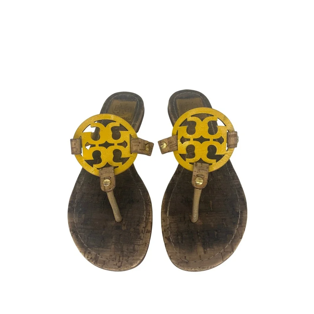 Tory Burch Miller Patent Leather Sandals Yellow Tan Size 8